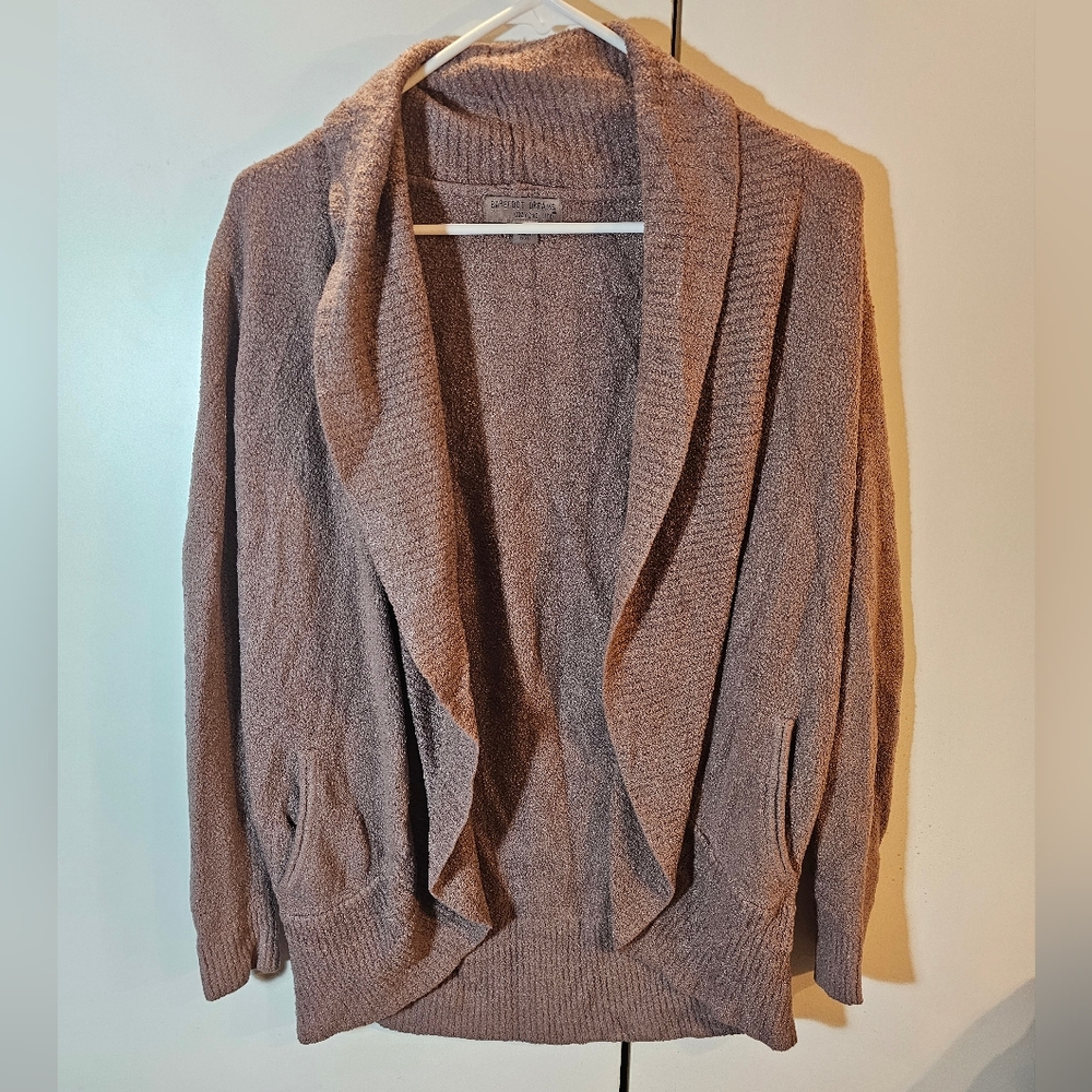 Barefoot Dreams Brown Cardigan Sweater with Ribbed Texture